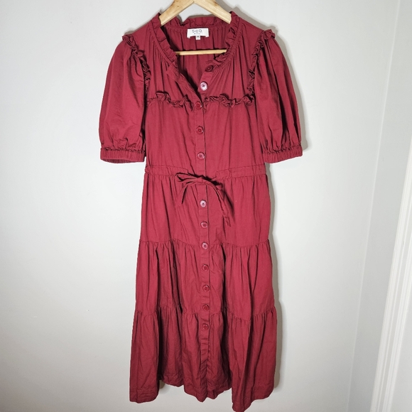 Sea New York Womens Sibylle Tiered Midi Dress Dark Red XS - Picture 2 of 7
